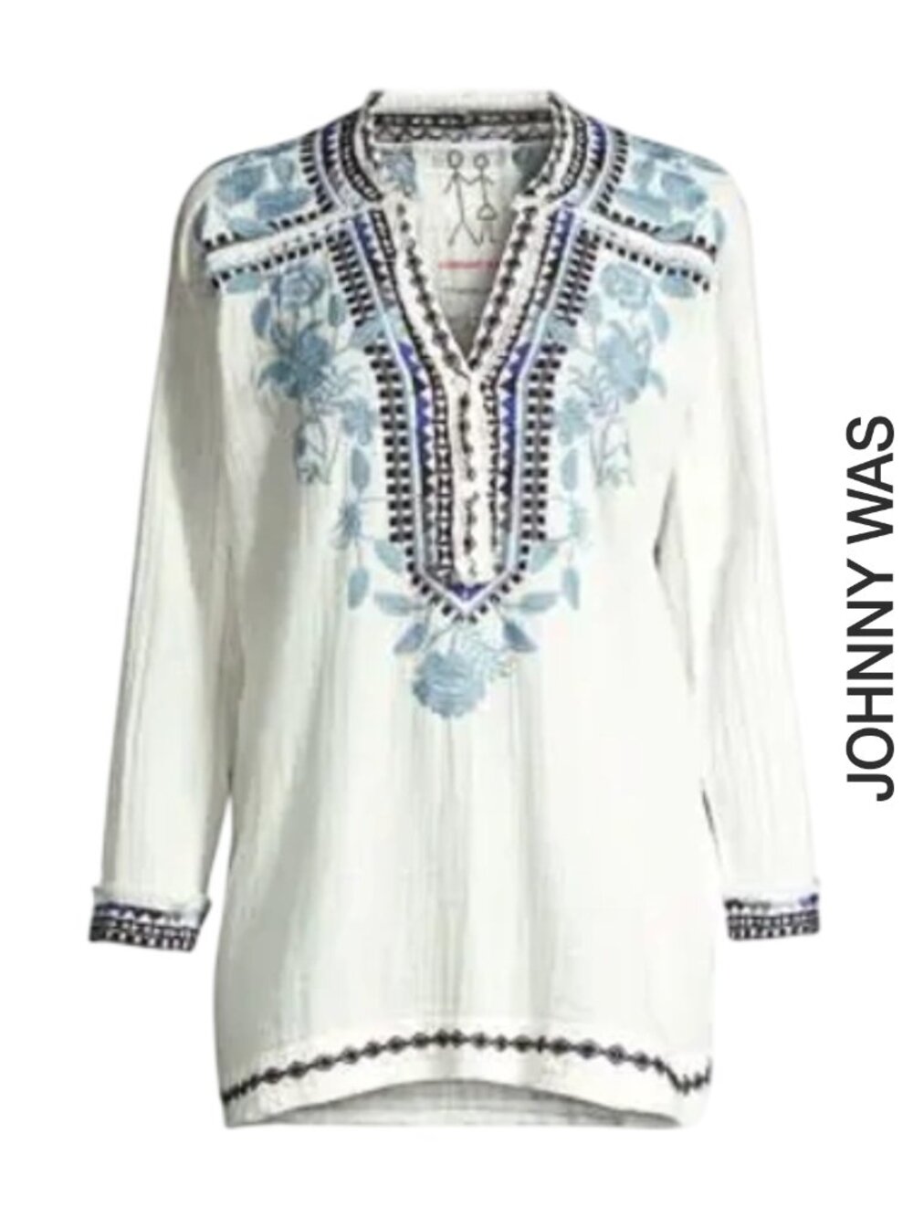 Johnny Was Vedera Embroidered Gauze Blouse Natural Size L Boho